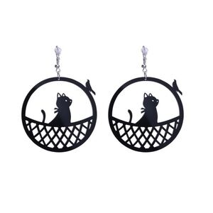 Black Openwork Cat Drop Earrings